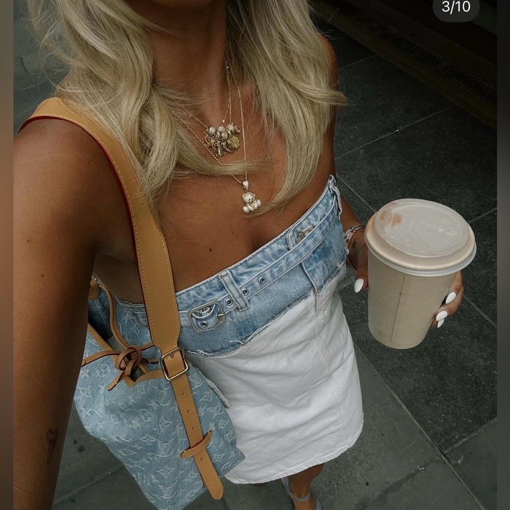 Zara Denim Mini Dress Sleeveless White Blue casual jeans bodycon